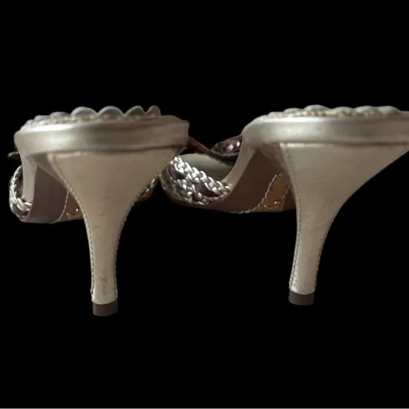 J. Vincent Cream Metallic Silver Woven Mule Heels – Size 8 - Picture 5 of 6